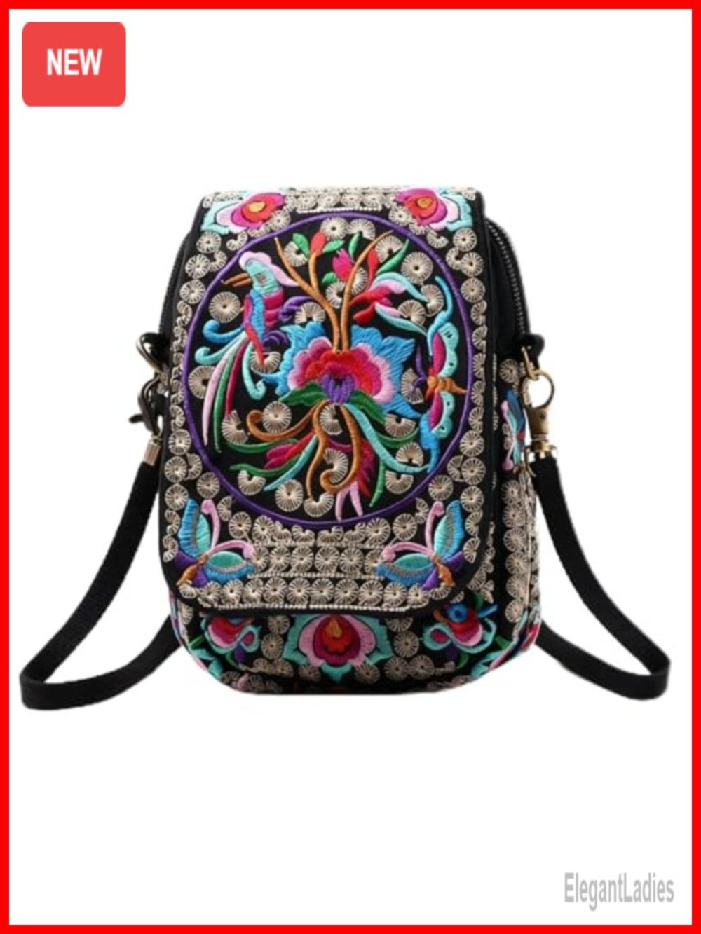 Embroidered Small Crossbody Cell Phone Purse Vintage Coin Wallet